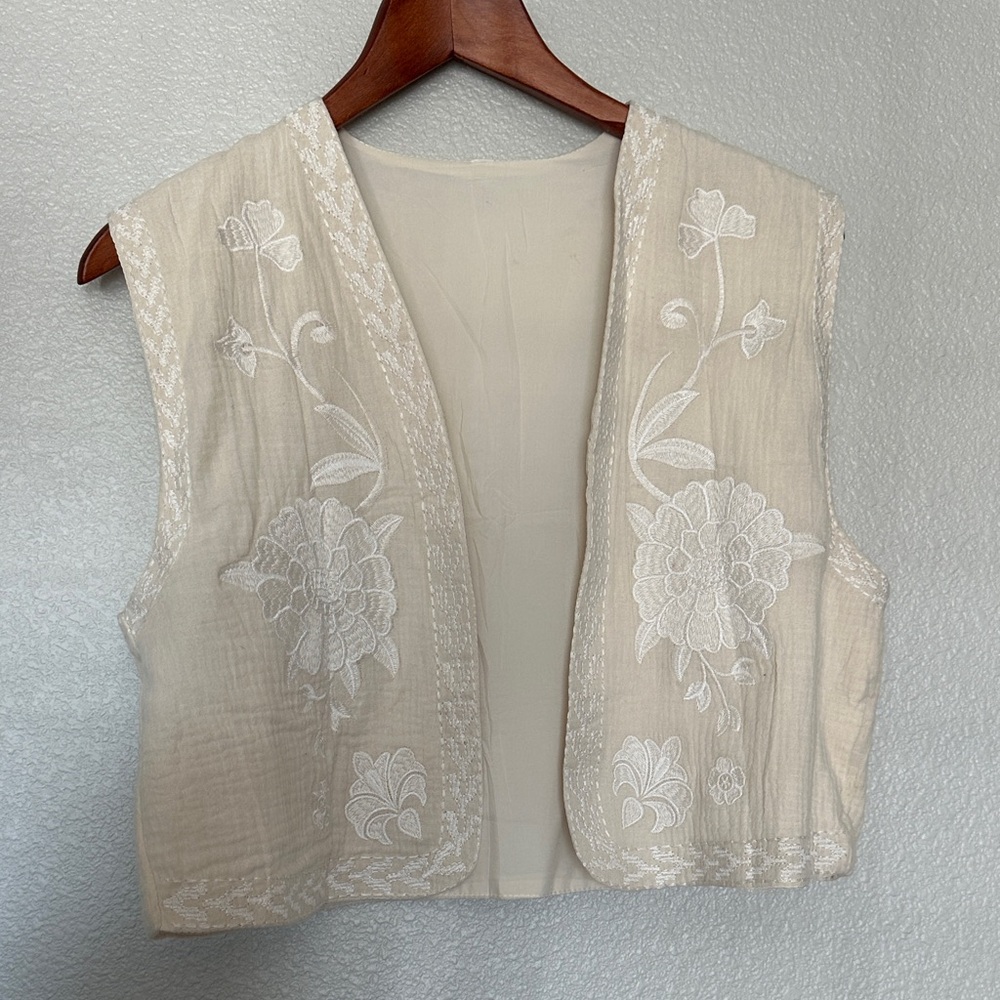 Embroidered Cream Vest